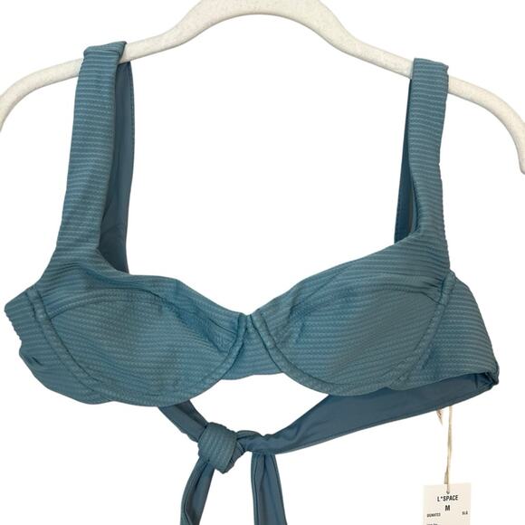 NWT l*space Nikita Bikini Top Slated Glass Blue sz M Underwire Eco Chic Ribbed - Picture 5 of 9